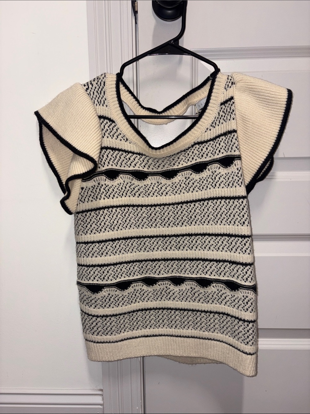 Baltic Born Cream and Black Knit Flutter Sleeve Top
